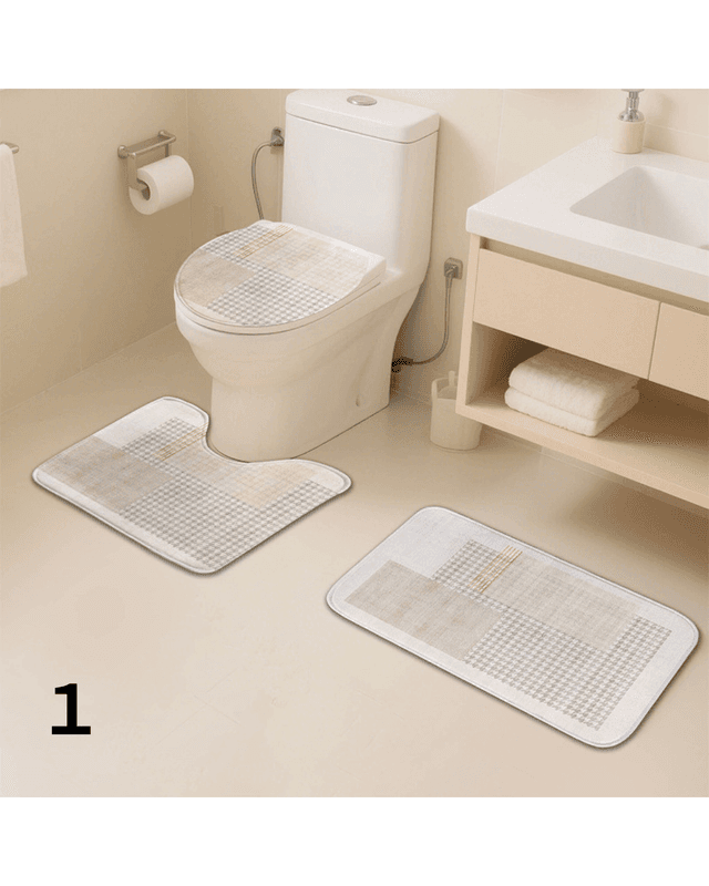 トイレマット 幾何学模様デザイン三点組トイレマットセット