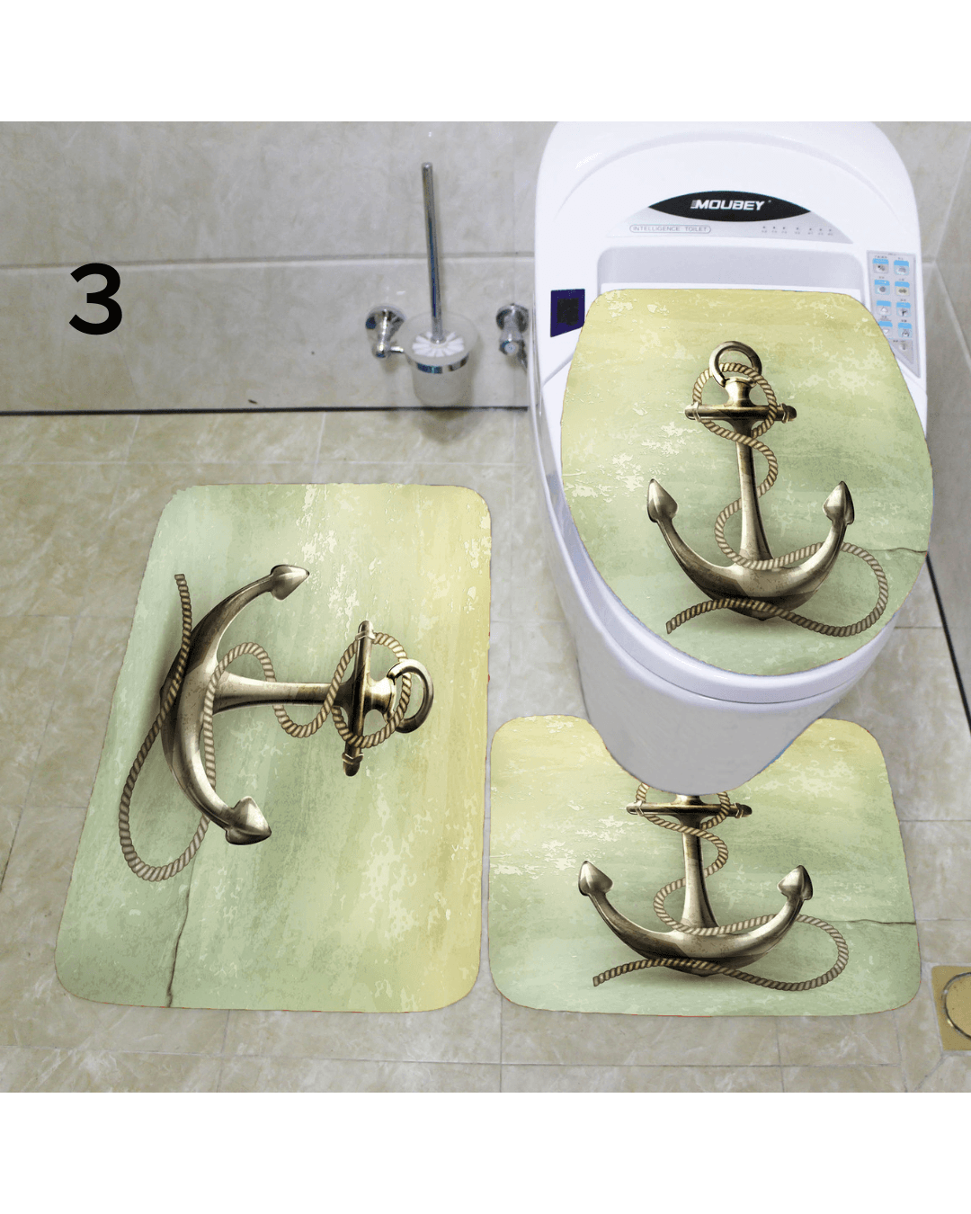 トイレマット 海辺の貝殻とヒトデ柄トイレマット三点セット