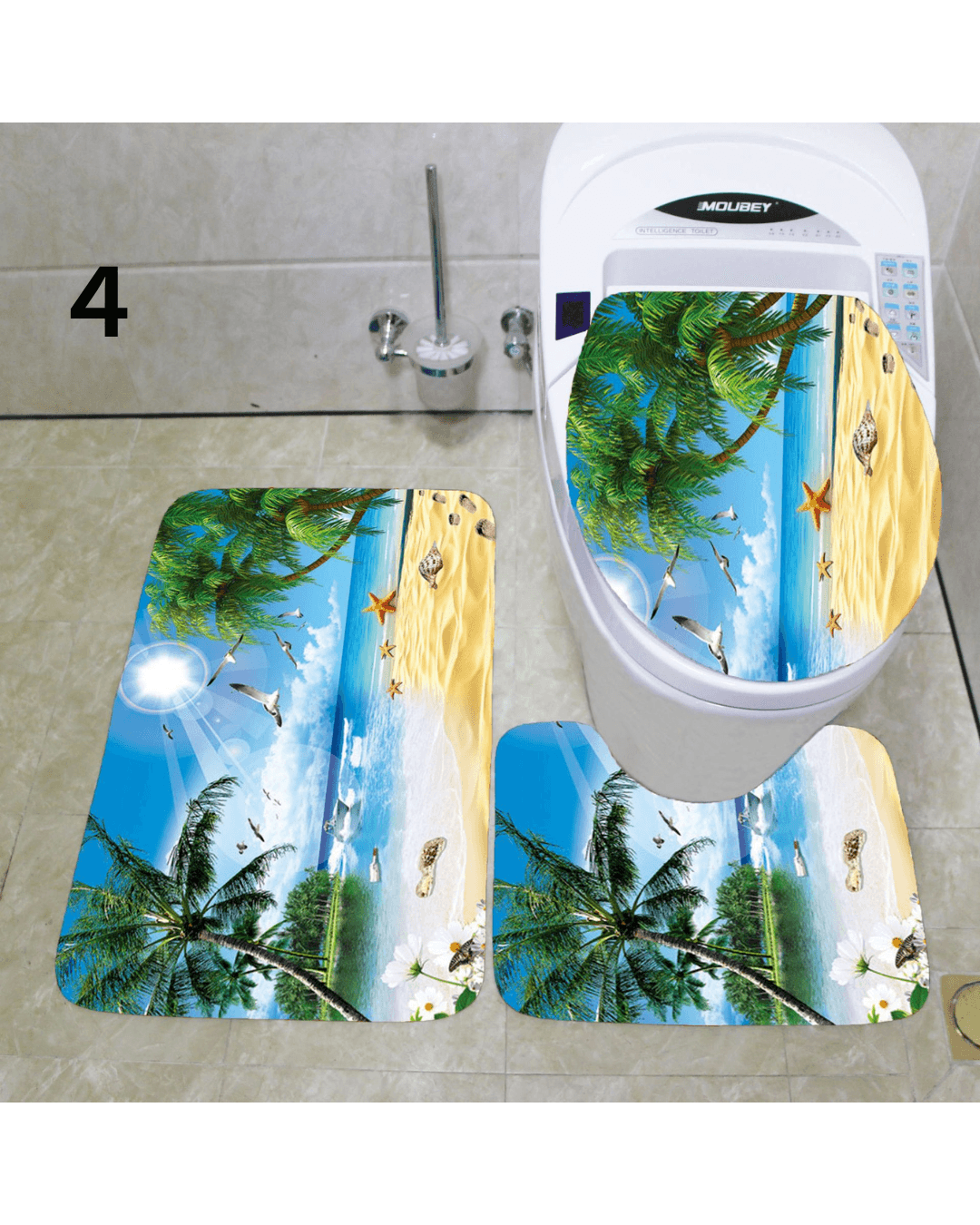 トイレマット 海辺の貝殻とヒトデ柄トイレマット三点セット