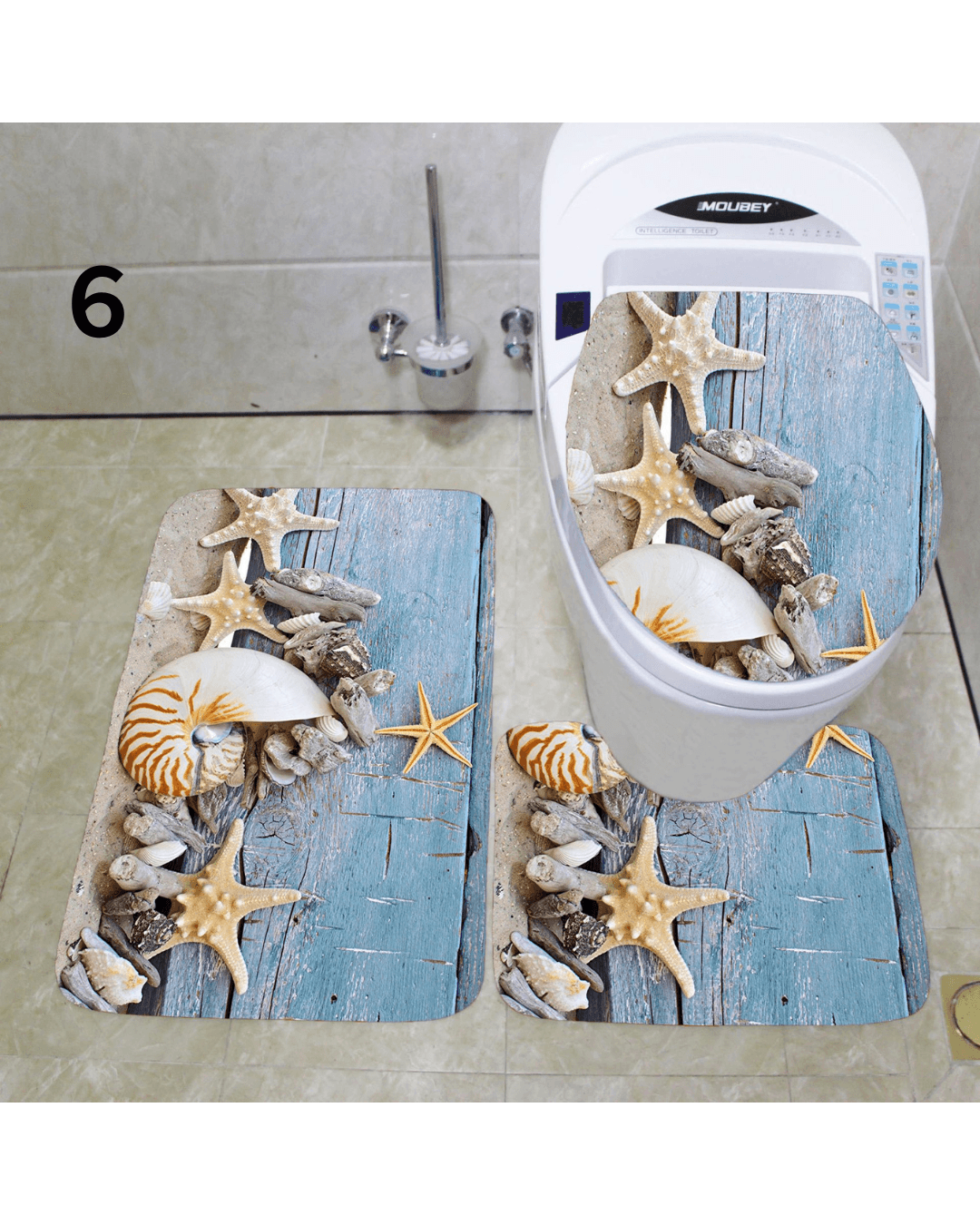 トイレマット 海辺の貝殻とヒトデ柄トイレマット三点セット