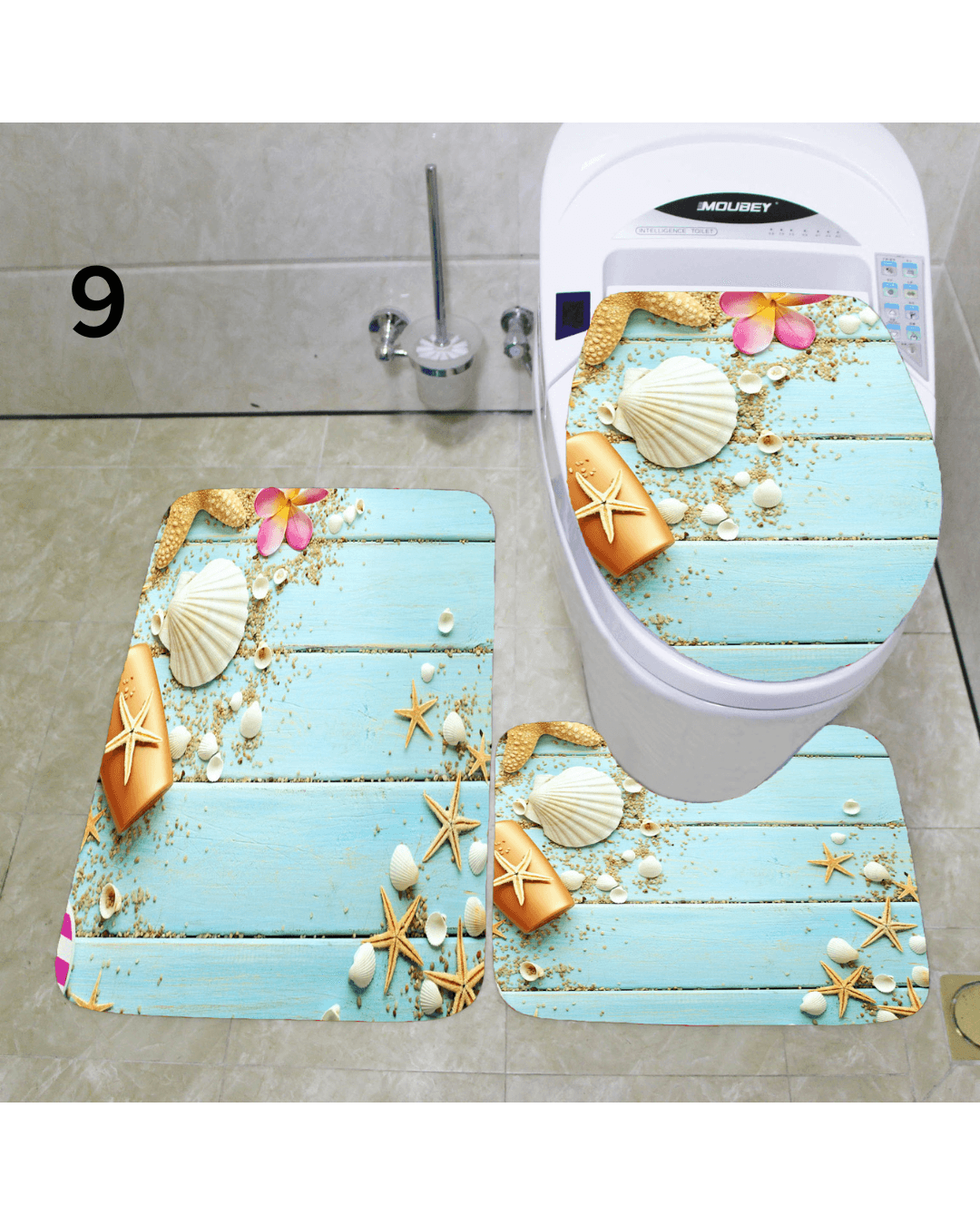 トイレマット 海辺の貝殻とヒトデ柄トイレマット三点セット