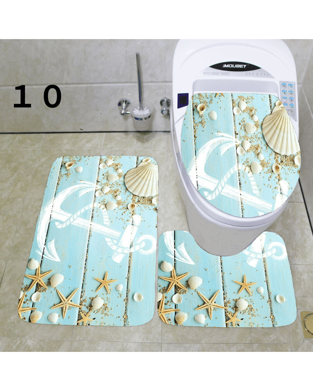 トイレマット 海辺の貝殻とヒトデ柄トイレマット三点セット