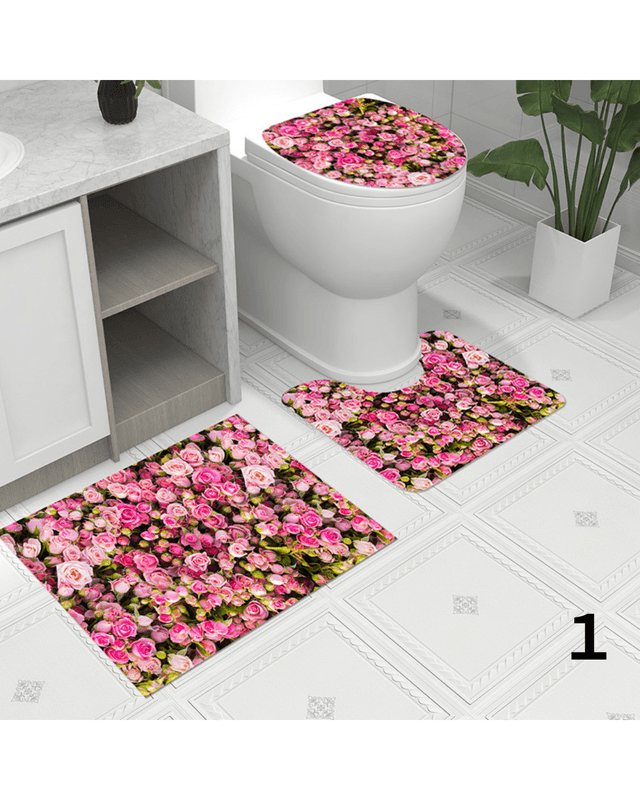 トイレマット 華やかな薔薇柄トイレマット三点セット