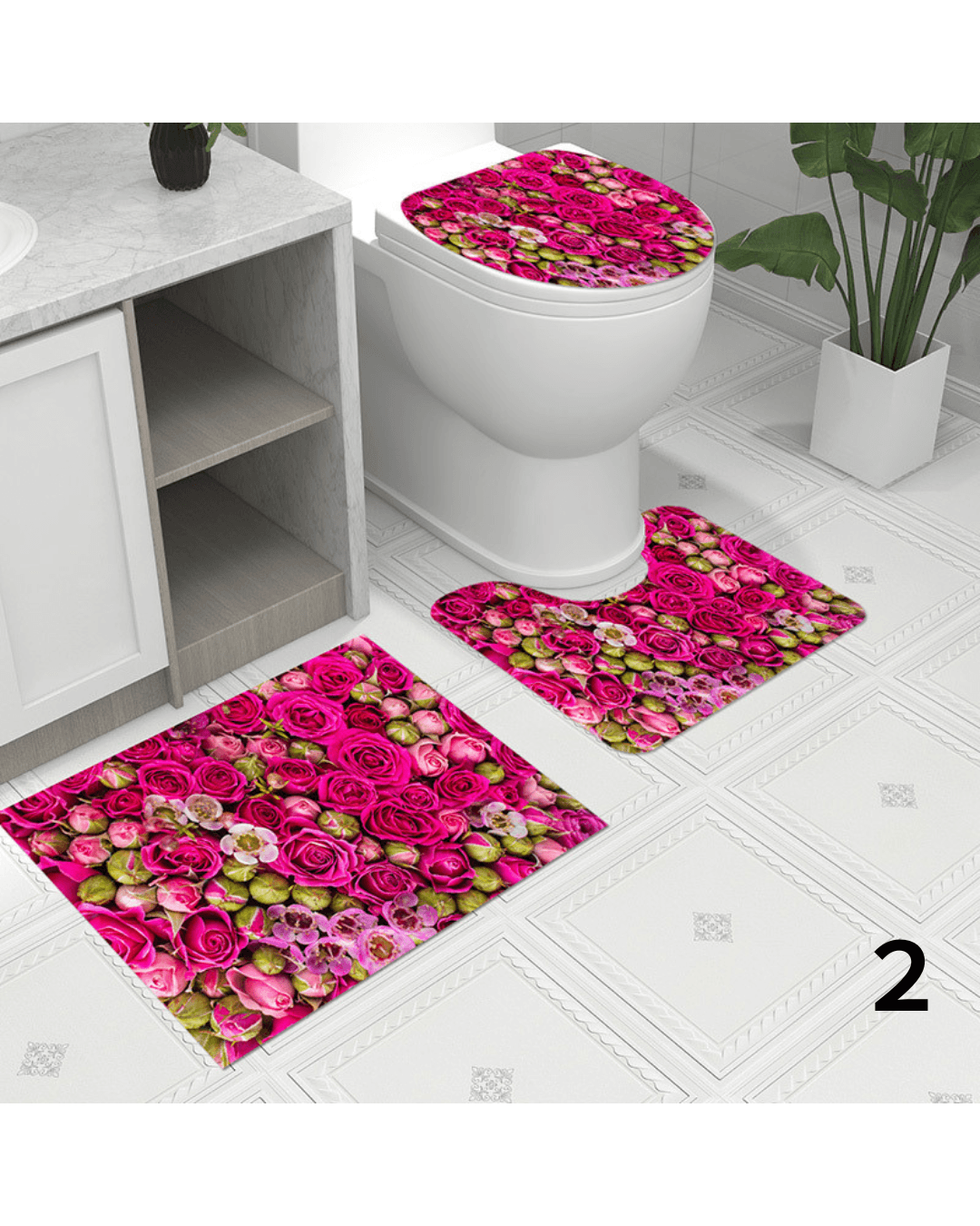 トイレマット 華やかな薔薇柄トイレマット三点セット