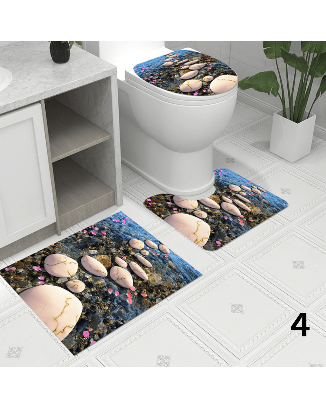 トイレマット 華やかな薔薇柄トイレマット三点セット