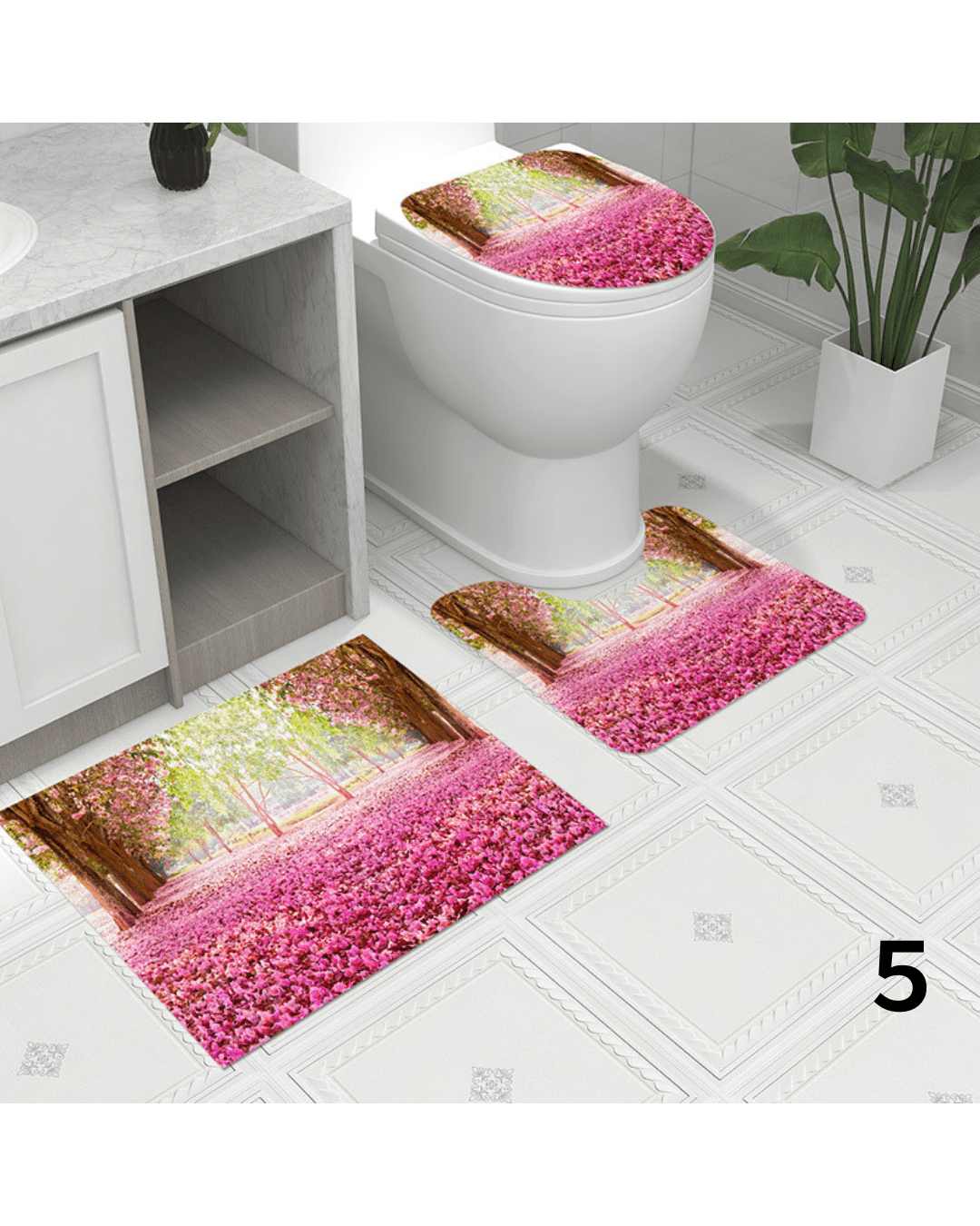 トイレマット 華やかな薔薇柄トイレマット三点セット