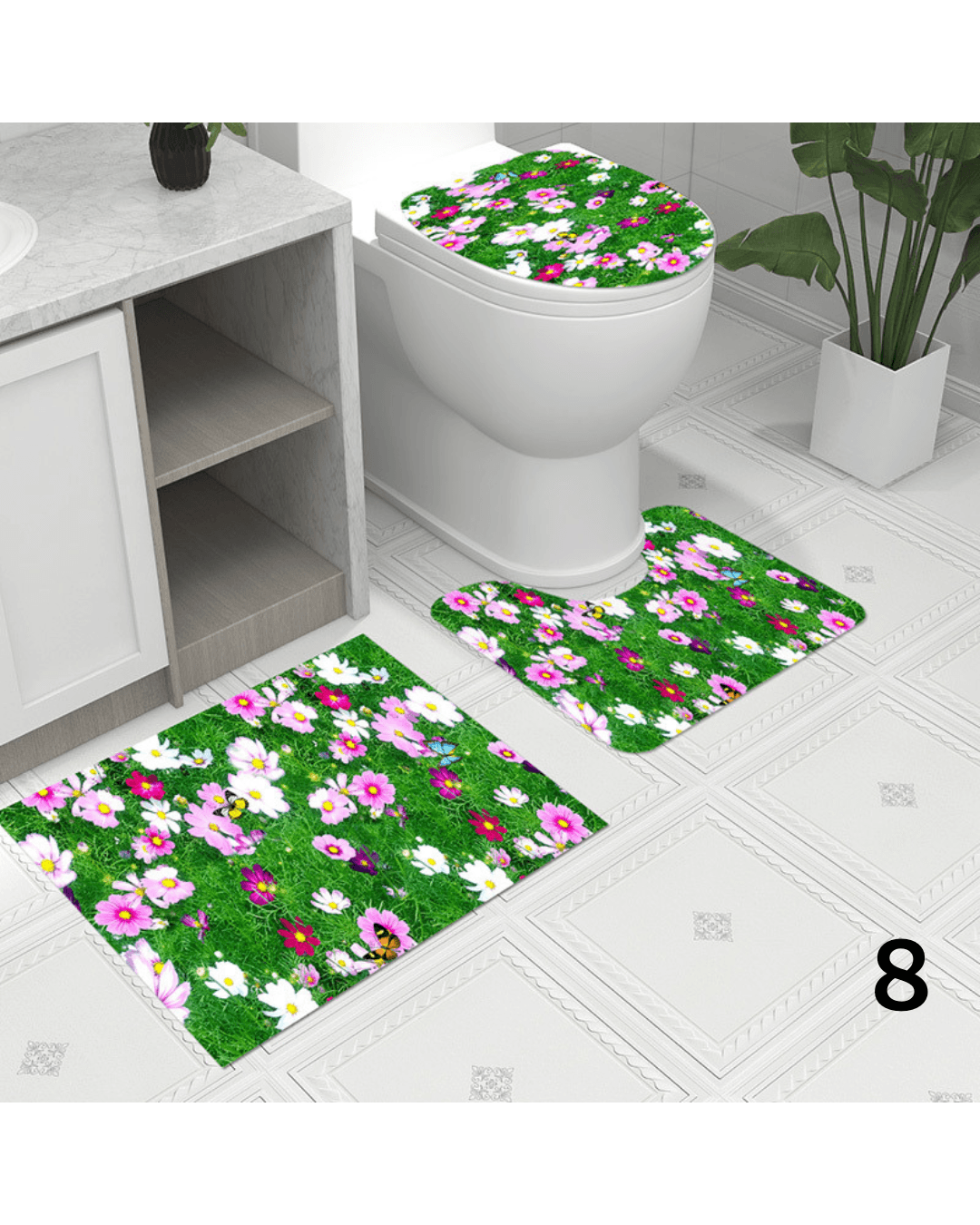 トイレマット 華やかな薔薇柄トイレマット三点セット