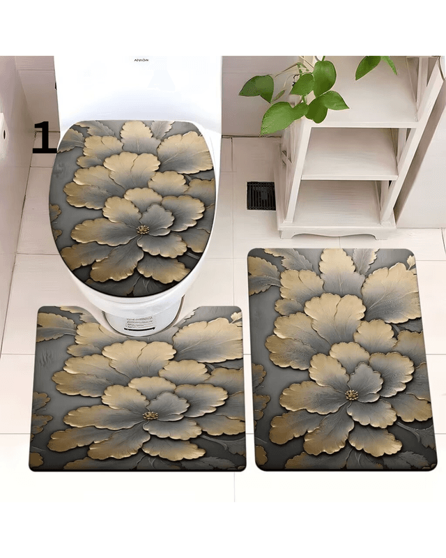 トイレマット 立体花柄縦縞模様トイレマット三点セット