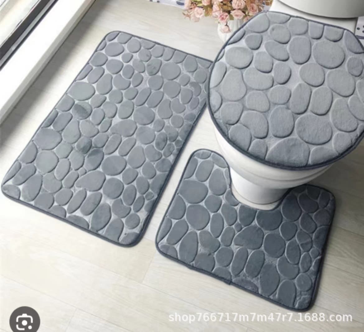 トイレマット 立体小石柄トイレマット三点セット