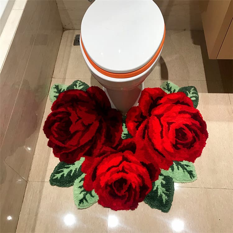 トイレマット 立体薔薇のふかふか華やか花柄トイレマット