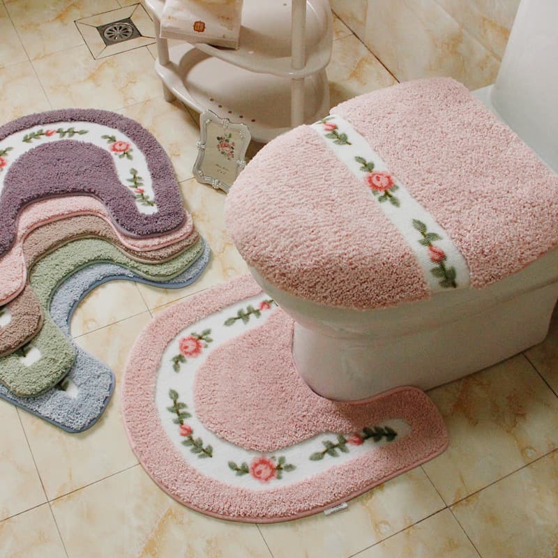 トイレマット 花柄刺繍ふんわりもこもこトイレマット