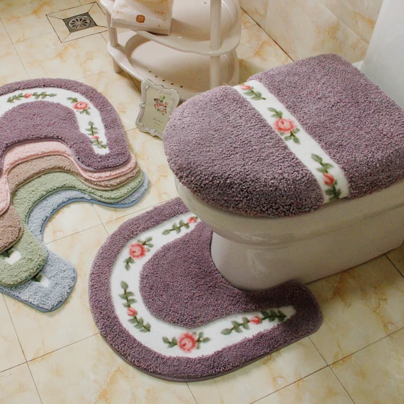 トイレマット 花柄刺繍ふんわりもこもこトイレマット