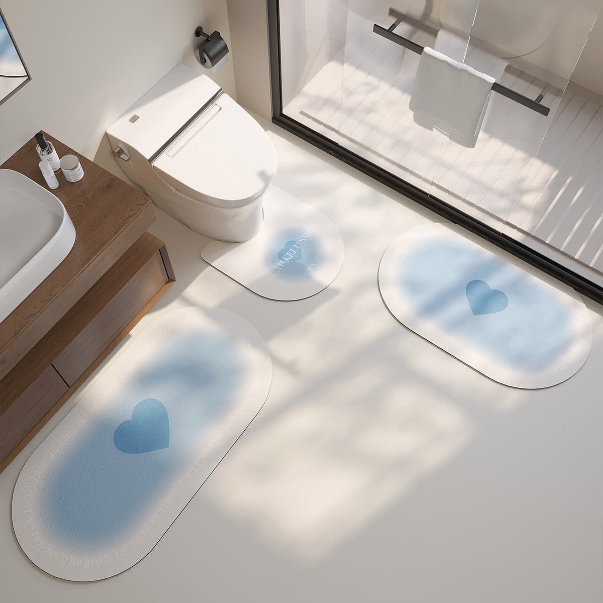 トイレマット ハート柄ぼかしデザイン珪藻土トイレマット