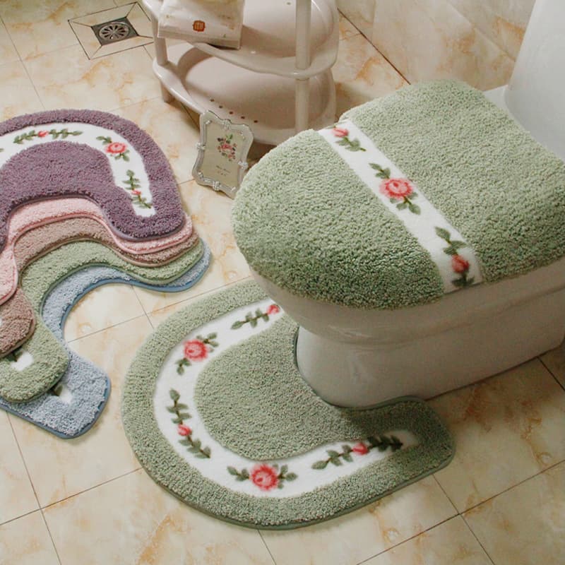 トイレマット 花柄刺繍ふんわりもこもこトイレマット