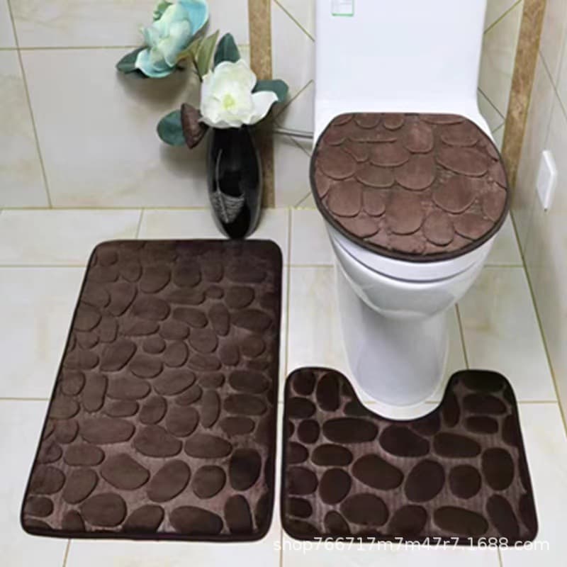 トイレマット 立体小石柄トイレマット三点セット