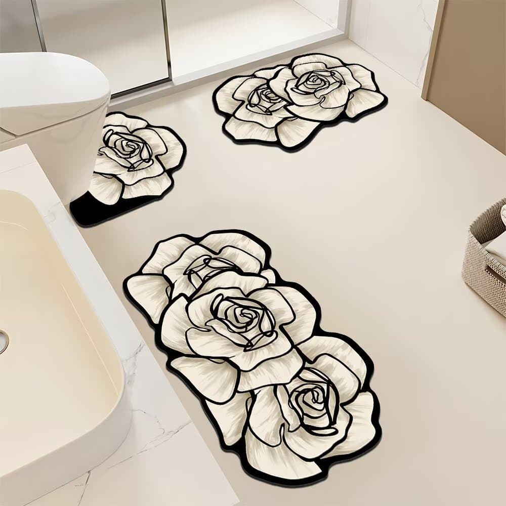 トイレマット 華やかな薔薇と南国植物のトイレマット三点セット